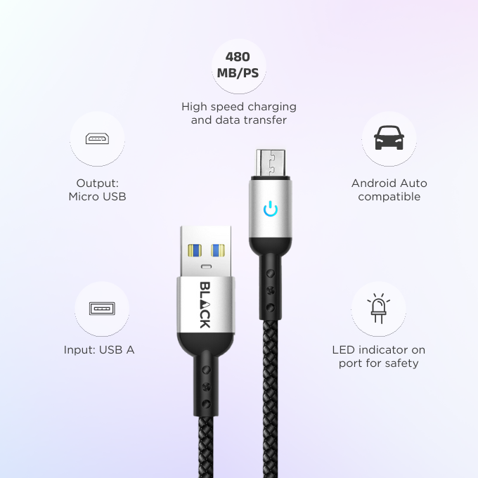 BLACK Cable Strong&Fast Nylon USB A to micro, 25000+bend, LED, 1.2m, 1Yr warranty BLACK Cable Strong&Fast Nylon USB A to micro, 25000+bend, LED, 1.2m, 1Yr warranty